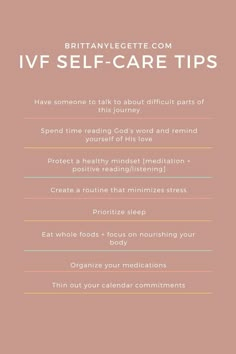 a pink background with the words ivf self care tips