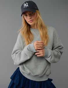 AE Relaxed Crew Neck Sweatshirt Comfortable Crew Sweatshirt With Ribbed Cuffs, Sporty Crew Neck Hoodie For Everyday Wear, Cozy Fit French Terry Crew Sweater, Comfy French Terry Tops With Ribbed Cuffs, Comfy Sweater With Ribbed Cuffs And Relaxed Fit, Cozy French Terry Sweater For Layering, Comfy Crew Sweatshirt With Ribbed Cuffs, Basic Sweats With Ribbed Cuffs, Comfy Sweatshirt With Ribbed Cuffs For Layering