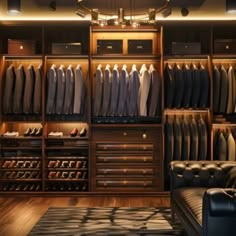 the closet is full of clothes, shoes and other things to wear in this walk - in closet