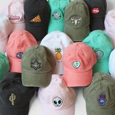 Baseball Hat with Embroidered Patch - Your Choice of Patch & Cap Color!  Dad Hat / Cap Cheap Embroidered Patch Baseball Cap With Curved Brim, Cheap Embroidered Baseball Cap One Size, Trendy Green Hat With Embroidered Logo, Casual Summer Baseball Cap With Patches, Casual Baseball Cap With Patches For Summer, Fun Embroidered Snapback Hats, Trendy Embroidered Curved Bill Trucker Hat, Casual Pink Hats With Logo Patch, Casual Baseball Cap With Patches