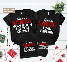 Christmas Family Shirts, Dear Santa Shirt, Matching Family Christmas, Funny Christmas Shirt, Buffalo Plaid, Christmas Pajamas, Family Pajama 🎄👕 Make this Christmas unforgettable with our "Dear Santa" matching family shirts! Perfect for festive photos and cozy celebrations, these shirts feature a fun design in classic Buffalo plaid. Ideal for family Christmas pajamas or holiday gatherings. Spread cheer with style and comfort! ️ Hi! Welcome to the TeeScape! It's great to see you here! Our shirts are clean, high quality and soft. It is prepared quickly by our store! Enjoy your shopping! It is a pleasure for us to help you with your questions and you can reach us at any time. F I T ∙ S I Z I N G -->Women's sizes are narrower than the waist -->Sleeves are rolled up in some product pictures. T Matching Christmas Pajamas Family Svg, Family Christmas Pajamas Svg, Matching Christmas Cotton Tops, Matching Cotton Christmas Tops, Matching Cotton Tops For Christmas, Christmas Family Pajamas Ideas, Family Christmas Shirt Ideas, Plaid Christmas Pajamas, Fun Christmas Outfits