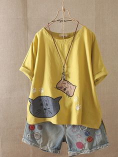 SPU:E51SH55BE01Sleeve Type:Short SleeveMaterial:Cotton,LinenNeckline:Round NeckTheme:SummerColor:Yellow,Black,White,RedSize ChartSizeSleeve LengthLengthBustcminchcminchcminchOne-size3212.65822.812649.6 Casual Spring Tops With Cartoon Print And Short Sleeves, Casual Cartoon Print Short Sleeve Spring Tops, Casual Cartoon Print Short Sleeve Tops For Spring, Casual Short Sleeve Cartoon Print Tops For Spring, Green Half Sleeve Summer Tops, Summer Short Sleeve Tops With Cartoon Print, Summer Half Sleeve Cotton Blouse, Yellow Cotton Crew Neck Blouse, Summer Cotton Blouse, Half Sleeve