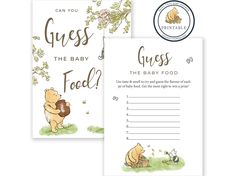 two baby shower cards with winnie the pooh and honeybees on them, one is