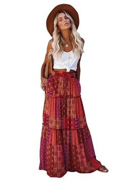 Tiered Paisley Print Pocketed Maxi Skirt Multicolor Skirt For Vacation In Fall, Bohemian Floral Print Fall Skirt, Fall Bohemian Skirt With Floral Print, Fall Bohemian Floral Print Skirt, Flowy Paisley Print Tiered Skirt, Flowy Tiered Skirt With Paisley Print, Summer Long Skirt With Paisley Print, Summer Paisley Print Long Skirt, Multicolor Beach Skirt For Fall