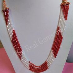 5 Strands Of Genuine Red and White Multi Zircon Shaded | Etsy Gemstone Beads Wholesale, Pearl Necklace Designs, Beaded Necklace Designs, Beading Jewelry, Beads Jewellery, Semi Precious Jewelry, Stone Beaded Necklace, Gemstone Beaded Necklace, Moonstone Beads