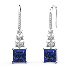 PRICES MAY VARY. ⭐ BRILLANT SIMULATED DIAMOND ⭐ These stunning dangle earrings are 925 sterling silver with high-cost rhodium plating. These safe materials are hypoallergenic and have oxidation resistance. ⭐ SIZE & MATERIALS ⭐ Square dangle earrings Size: 40*9 mm/1.57*0.35 Inch, created gemstones Size: 8*8mm/2.5ct. Beautiful nickel-free earrings that are suitable for almost all sensitive ears. ⭐ HIGH-QUALITY ⭐ Trendy Square clear, Black, Blue sapphire gemstone earrings, delightfully set into hig Formal Sapphire Cubic Zirconia Earrings, Sapphire Blue Topaz Earrings For Wedding, Blue Cubic Zirconia Drop Earrings, Blue Cubic Zirconia Dangle Chandelier Earrings, Blue Gemstone Earrings With Cubic Zirconia, Long Crystal Earrings, Navy Earrings, Nickel Free Earrings, Sapphire Earrings