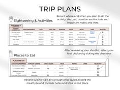 the trip plans are shown in two separate sections