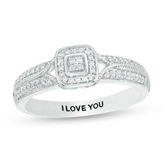 Engravable 1/8 CT. T.W. Diamond Three Stone Promise Ring in Sterling Silver (1 Line) | Promise Rings | Wedding | Zales Promise Jewelry, Diamond Promise Ring, Diamond Promise Rings, Her Ring, Peoples Jewellers, Dream Engagement Rings, Vintage Diamond, Sparkle Diamonds, Rings Wedding