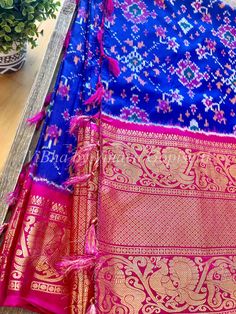 Royal Blue - Rani Pink Ikkat Silk Sarees Rani Pink, Elegant Saree, Ikkat Silk Sarees, Kids Pants, Blue And Pink, Blouse Dress, Kids' Dresses, Silk Saree, Silk Sarees