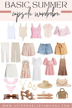 Colorful Capsule Wardrobe Summer, French Summer Style 2023, Summer Staples 2023, Summer In Europe Outfits Packing Lists, Old Money Capsule Wardrobe Summer, Cool Summer Outfits Women, Capsule Wardrobe 2023 Summer, Pink Summer Fits, Pastel Capsule Wardrobe