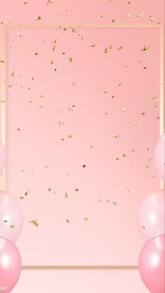 balloons and confetti in front of a pink background with a gold framed frame