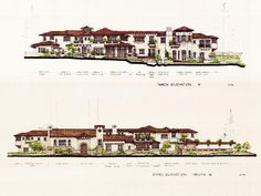 two architectural drawings of a large house