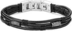 Casual Black Leather Bracelets, Casual Black Leather Bracelet, Modern Black Leather Bracelet For Everyday, Casual Black Leather Strap Bracelet, Modern Black Leather Bracelet For Everyday Use, Black Casual Leather Bracelet, Modern Black Leather Bracelet With Stainless Steel Clasp, Modern Stainless Steel Leather Bracelet With Black Band, Casual Black Bracelets For Everyday Use