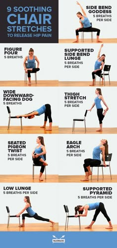 Chair Stretches, Bolesti Chrbta, Yoga For Seniors, Chair Exercises, Yoga Iyengar, Yoga Stretching, Chair Yoga, Health And Exercise, Easy Yoga Workouts