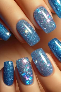 Squoval Gel Nails, Gel Nails Rhinestones, Nail Art Designs With Glitter, French Tips With Glitter, Acrylics Short, Nails Long Stiletto, Nail Salon At Home, Ombré French, Glitter Gel Nail Designs