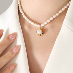 Style: Female Material: Titanium Steel, Freshwater Pearl, Imitation Pearl Pearl Type: Cultured Pearl Color: White Pearl Shape: Irregular Necklace Length: 38+7cm Pearl Chain Alloy Necklace For Wedding, Wedding Pearl Chain Necklace In Alloy, Metal Pearl Charm Necklace, White Pearl Necklace In Alloy For Gift, White Alloy Pearl Necklace For Gift, Elegant White Alloy Necklaces, Elegant White Alloy Necklace, Metal Pearl Drop Necklace, White Pearl Necklace With Alloy