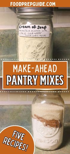 Jars of homemade pantry mixes including a jar of cream of soup dry mix and a jar of sweet quick bread mix Pantry Mixes, Diy Spice Mix, Mason Jar Mixes, Sweet Quick Bread, Jar Mixes, Baking Mix Recipes, Food In A Jar, Cook From Scratch, Emergency Preparedness Food Storage