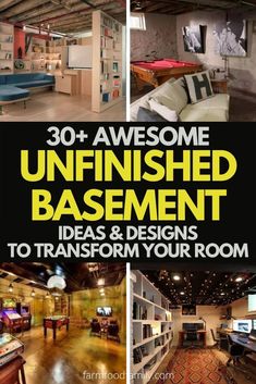 the inside of a basement with lots of different types of furniture and decor in it