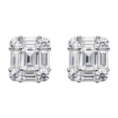 These 2.8 carat cubic zirconia sterling silver baguette and round brilliant cut stud earrings are a perfect blend of classic and modern design. Each earring features a central emerald cut cubic zirconia, radiating with exceptional sparkle, surrounded by elegant baguette-cut accents and corner set round brilliant cuts that enhance the overall brilliance. Together, the stones total 2.8 carats, creating a dazzling effect that is both eye-catching and sophisticated. Set in polished sterling silver, these stud earrings offer a sleek, timeless appeal, making them perfect for both everyday wear and special occasions. Their versatile and refined design makes them an ideal accessory to add a touch of glamour to any outfit, whether you're dressing up or keeping it casual. Dimensions: L 8mm x W 9mm W Diana Ring, Mini Baguette, Diamond Simulant, Pendant With Chain, Wedding Rings Unique, Earrings Rings, Rings Necklaces, Round Brilliant Cut, Designer Jewelry