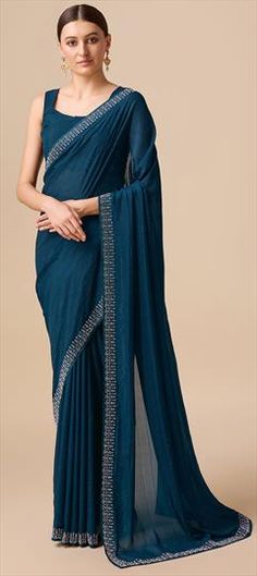 Blue color Saree in Organza Silk fabric with Stone work Blue Art Silk Floor-length Saree, Wedding Saree Blouse Piece In Blue, Blue Blouse Piece For Wedding Saree, Wedding Blouse Piece For Saree In Blue, Blue Wedding Blouse Piece For Saree, Blue Embroidered Wedding Blouse Piece, Blue Wedding Blouse With Intricate Embroidery, Blue Floor-length Saree With Intricate Embroidery, Formal Blue Saree With Resham Embroidery