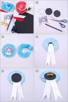 the instructions to make a ribbon wreath with scissors and other crafting supplies on it