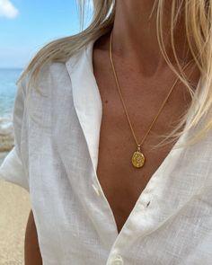 Gold Necklace with Pendant- Creased Pendant Necklace | Cult of Sun Jewelry Gold Medallion Necklace, Dainty Gold Jewelry, Gold Coin Necklace, Gold Medallion, Dainty Gold Necklace, Medallion Necklace, Oval Pendant, Pearl Choker, Coin Necklace