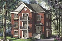 this is an artist's rendering of a two - story house in the woods