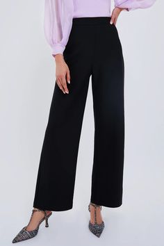 Black Ponte Madeline Pant | Tuckernuck Workwear Wide-leg Pants With Elastic Waistband, Elastane Wide Leg Pants For Business Casual, Wide Leg Elastane Pants For Business Casual, Chic Wide Leg Pants With Elastic Waistband For Office, Office Wide-leg Pants With Elastic Waistband, Stretch Wide Leg Pants For Business Casual, Business Casual Wide Leg Pants With Elastic Waistband, Chic Stretch Wide Leg Pants For Work, Chic Wide Leg Pants With Elastic Waistband For Work