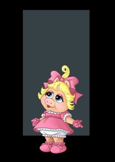 a cartoon character with blonde hair and blue eyes, wearing pink dress standing in front of a