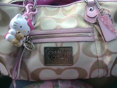 1st Coach Purse <3 Hello Kitty Keychain.. Pink 2000s, Coconut Dream, Vintage Coach Bag, Cute Purses, Doja Cat