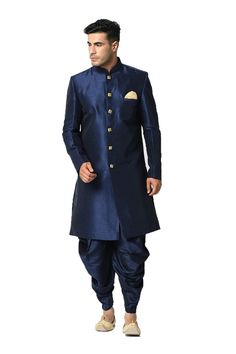 This is only a reference purpose image....Sherwani For Men, Check Our Wide Range of Stylish and Trending Menswear for Every Special Occasion, Ceremony, Function, Marriage, Wedding, Etc, Package Included : Sherwani With Matching Dhoti (Free Size) Top Details:  Color- As Selected Fabric- Banarsi Silk Bottom Details:  Color- As Selected Style- Harem (Free Size) Fabric- Banarasi Silk  **Important Note 1 CUSTOMIZATION - We Can Customize the Products That Are Not Printed, Contact Us Via Messages If You Have Any Queries. ---------------------------- COLOR - Color Can Be Customized for the Products(not Printed), Tell Us What Color You Want or We Will Make That for You, **Important Note 2 MEASUREMENT- the Measurements Are to Be Given According to the Chart Given in the Picture.  ------------------- Traditional Zari Work Sets For Semi-formal Occasions, Traditional Suits For Diwali Semi-formal, Traditional Semi-formal Suits For Diwali, Festive Fitted Salwar Kameez For Semi-formal Occasions, Semi-formal Fitted Traditional Wear, Traditional Nehru Jacket For Diwali Semi-formal, Traditional Nehru Jacket For Diwali Semi-formal Occasion, Traditional Semi-formal Nehru Jacket For Diwali, Traditional Wear With Pallu For Semi-formal Occasions