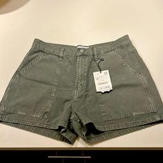 Khaki Green Cargo-Style Shorts With Slight Distressing. Nwt, Never Worn. Zara Shorts With Pockets, Zara High-waisted Shorts With Pockets, Zara Cotton Shorts, Zara Cotton Shorts With Built-in Shorts, Utility Mid-rise Cotton Shorts, High Rise Cotton Cargo Shorts Casual, High Rise Casual Cotton Cargo Shorts, High Rise Cotton Cargo Shorts Casual Style, Zara Cotton Shorts With Relaxed Fit