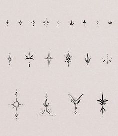 a bunch of different designs on a white background with some black dots in the middle