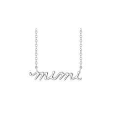 14K white gold script nameplate Mimi Necklace on a cable chain displayed on a white background.  - Camille Jewelry Mimi Necklace, Cool Grandma, Gold Jewelry Collection, Grandmas Mothers Day Gifts, Magnetic Necklace, Fine Gold Jewelry, Grandmother Gifts, Initial Jewelry, Personalized Initials