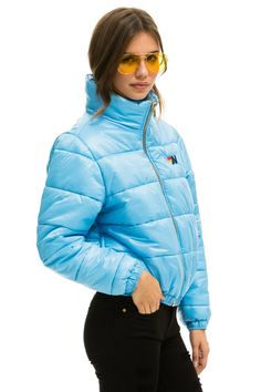 Sporty Long Sleeve Puffer Jacket For Ski Season, Trendy Blue Nylon Outerwear, Long Sleeve Nylon Puffer Jacket For Ski Season, Casual Nylon Outerwear For Ski Season, Long Sleeve Puffer Jacket For Ski Season, Blue Nylon Outerwear For Ski Season, Aviator Nation Collection, Boyfriend Hoodie, California Vibe