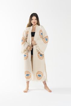 #evileyekimono #evileyerobe Bohemian Kimono For Festivals In Relaxed Fit, Bohemian Kimono Relaxed Fit For Festival, Bohemian Style Relaxed Fit Kimono For Festival, Folk Style Cotton Kimono For Spring, Folk Style Summer Beach Kimono, Bohemian Embroidered Kimono For Vacation, Hippie Cotton Kimono For Vacation, Traditional Cotton Kaftan For The Beach, Bohemian Long Sleeve Cotton Kaftan