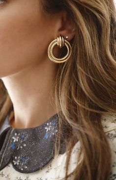 Double Trouble Earrings | Over The Moon Double Earrings Combinations, Earrings Combinations, Mallorca Wedding, Dance Earrings, Jewelry Product Shots, Golden Rings, Double Earrings, Multiple Earrings, Brass Hoop Earrings