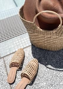 Raffa Woven Mule Seagrass �– salt + umber Vacation Woven Leather Slip-on Espadrilles, Summer Slip-on Mules With Woven Sole, Chic Natural Mules With Woven Sole, Beach Straw Espadrilles With Woven Details, Natural Color Summer Slip-on Espadrilles, Straw Espadrilles With Woven Sole For Summer Outings, Natural Woven Straw Espadrilles, Natural Straw Mules, Natural Espadrilles For Summer Outings