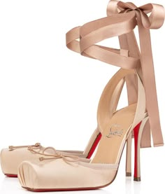 Christian Louboutin Cassia Lace-Up Slingback Pump (Women) | Nordstrom Ballet Heels Louboutin, Loubiton Ballet Heels, Christian Louboutin Ballet Heels, Louboutin Ballerina Heels, Ballerina Louboutin, Louboutin Ballet Heels, Nude Bridesmaid Shoes, Feminine Footwear, Heels Runway