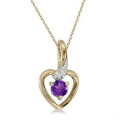 Amethyst and Diamond Heart Pendant Necklace 14k Yellow Gold-Allurez.com Yellow Gold Pendant Jewelry With Accent Stones, Fine Jewelry Necklaces With Round Cut Accent Stones, Fine Jewelry Necklaces With Round Accent Stones, Gold Amethyst Jewelry With Accent Stones, Yellow Gold Amethyst Heart Cut Jewelry, Purple Diamond Necklace With Diamond Accents, Purple Diamond Necklace Fine Jewelry, Fine Jewelry Diamond Necklace With Accent Stones, Fine Jewelry Purple Diamond Necklace