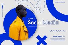 a man in a yellow jacket is featured on the cover of an ad for social media