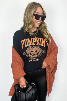 S / Black Pumpkin Spice Vintage Graphic Tee - FINAL SALE - Madison and Mallory Oversized T-shirt For Fall Loungewear, Cozy Letter Print Tops For Fall, Graphic Print Tops For Fall Loungewear, Graphic Print Tops For Loungewear In Fall, Cozy Graphic Print Tops For Fall, Oversized Crew Neck T-shirt For Fall, Oversized Letter Print Tops For Fall, Fall Letter Print T-shirt For Loungewear, Fall Letter Print Top For Loungewear