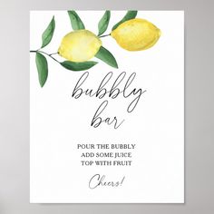 a card with two lemons and the words bubbly bar on it