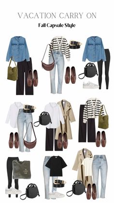 Autumn Travel Outfit Packing Light, Carry On Travel Capsule Wardrobe, Carry On Wardrobe Fall, Winter Outfits Carry On, Fall Trip Capsule Wardrobe, One Week Carry On Packing Fall, Carry On Europe Fall, Vacation Capsule Wardrobe Fall, Travel Capsule Wardrobe Spain Fall