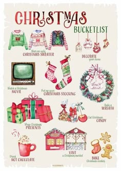 a poster with christmas items on it