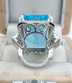 100 Carat Large Aquamarine Emerald Cut Art Deco Engagement Cocktail Ring in 925 Sterling Silver, Antique Ring, Aqua Gemstone Diamond Ring - Etsy Diamond Band Rings, Aqua Gemstone, Gemstone Diamond Ring, Antique Ring, Art Deco Engagement, Diamond Rings Bands, Diamond Band, Antique Rings, Cocktail Ring