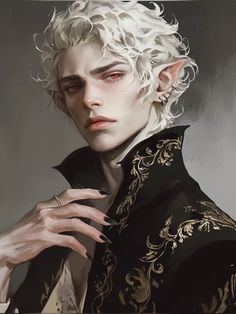 a painting of a man with white hair wearing a black coat and gold trimmings