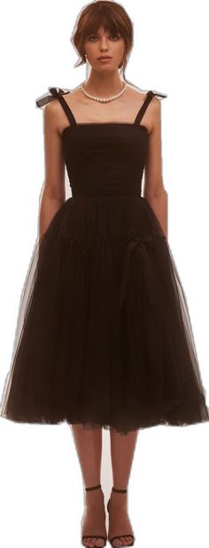 Chic Strapless Tulle Dress With Sweetheart Neckline, Party Midi Dress With Bow Straps, Evening Dresses With Bow Straps For Prom, Elegant Strapless Tulle Dress For Gala, Tulle Dresses With Bow, Elegant Tulle Midi-length Evening Dress, Elegant Midi Length Tulle Evening Dress, Tulle Midi Dress For Formal Prom Season, Black Tulle Dress With Bow Detail