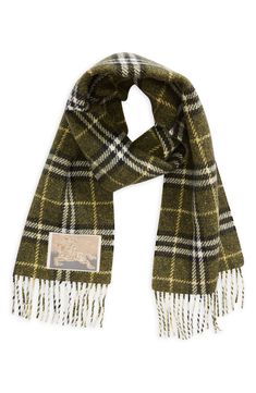 Bundle up in the luxe warmth of this cashmere and wool scarf covered in a timeless check pattern and capped with classic fringe. 68" x 12"; 3 3/4" fringe 61% cashmere, 39% wool Dry clean Made in the UK Designer Wool Scarves For Fall, Hair Care Gifts, Burberry Scarf, Checked Scarf, White Scarves, Scarf Poncho, Scarf Men, Inspiration For Kids, Fabric Gift Bags