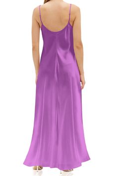 Step into a world of mystical allure with our camisole maxi dress – a captivating fusion of style and symbolism with purple slip dress, purple cami dress, long purple slip dress, at Kyle X Shahida. Details: Viscose Silk Blend Strappy Long Dress Sleeveless Slip Dress Backless Camisole Dress Solid Dahlia Color Dry Clean Imported Gentle Hand Wash Only